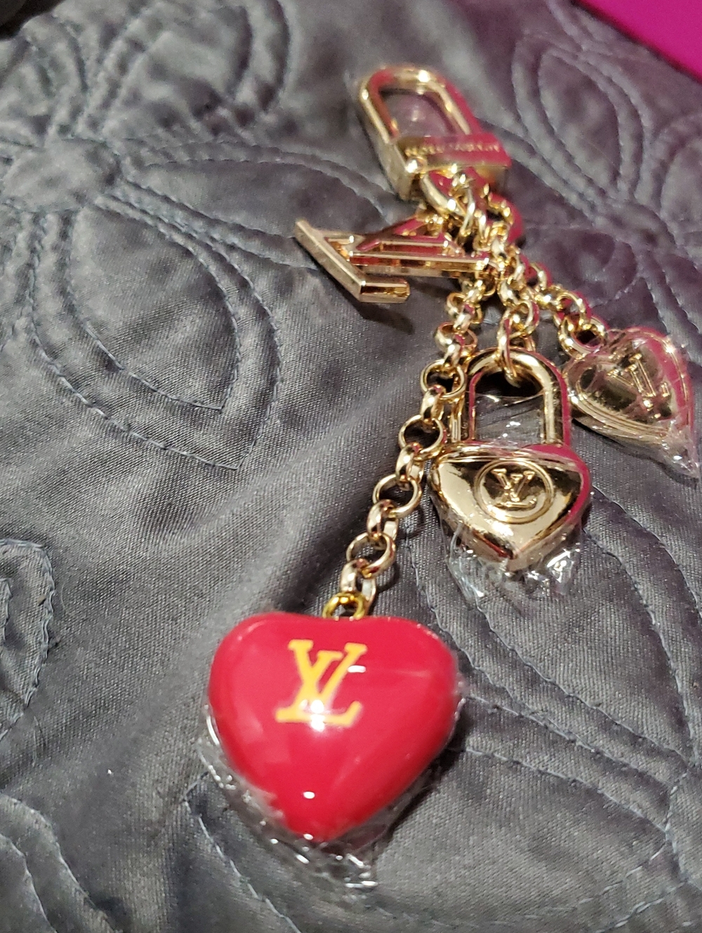 Lv  Gold-Tone Chain Bracelet with Red Heart Charm